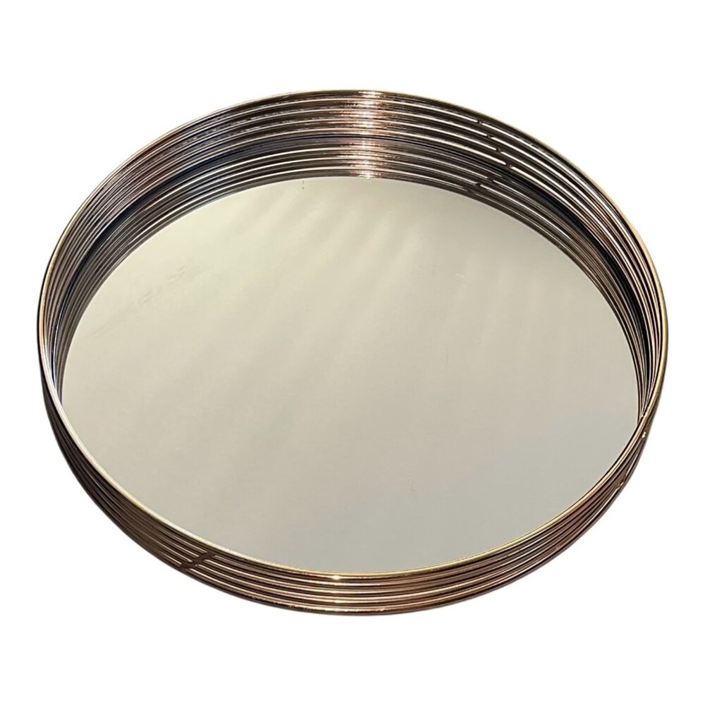 The Duel 11" Round Gold Rim Mirror Tray Decorative Table Vanity Centerpiece